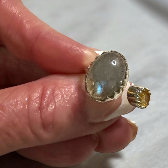 Labradorite & Citrine Sterling Silver Ring Size 8 to 10 Adjustable - Picture 4 of 15